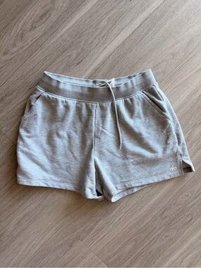 ALO Yoga Light Gray Terry Lounge Shorts with Drawstring
